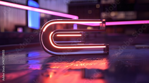 Sleek E emblem featuring a glowing neon outline and metallic finish