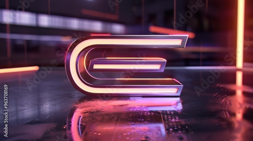 Sleek E emblem featuring a glowing neon outline and metallic finish