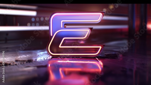 Sleek E emblem featuring a glowing neon outline and metallic finish