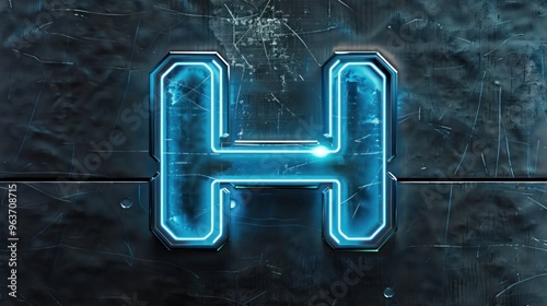 Sleek H emblem featuring a glowing neon outline and metallic sheen