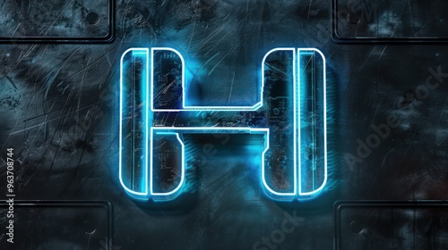 Sleek H emblem featuring a glowing neon outline and metallic sheen
