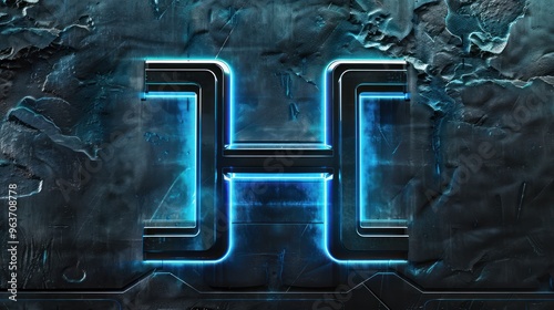Sleek H emblem featuring a glowing neon outline and metallic sheen