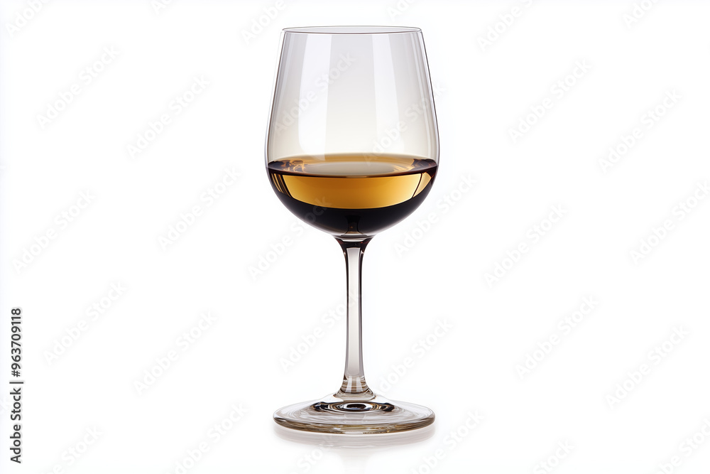 A close-up image of a clear wine glass filled halfway with white wine, displayed against a pure white background. A close-up image of a clear wine glass filled halfway with white wine, displayed against a pure white background.