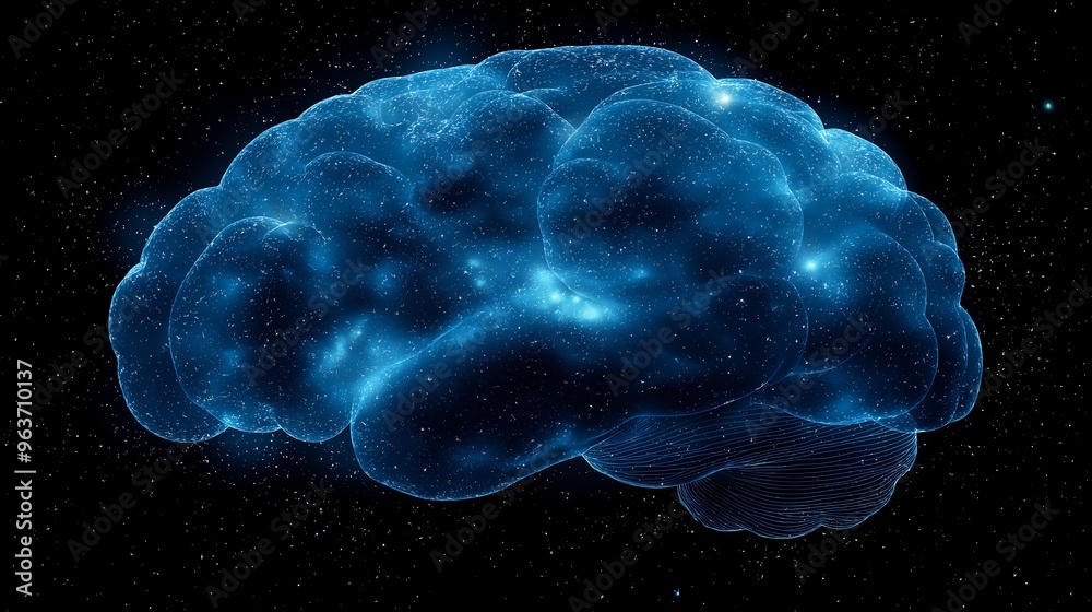 Fototapeta premium Blue Cosmic Brain on Black Background