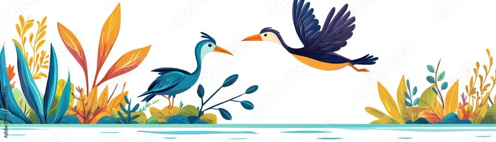 Early birds taking flight, evolutionary step, flat design illustration Early birds taking flight, evolutionary step, flat design illustration