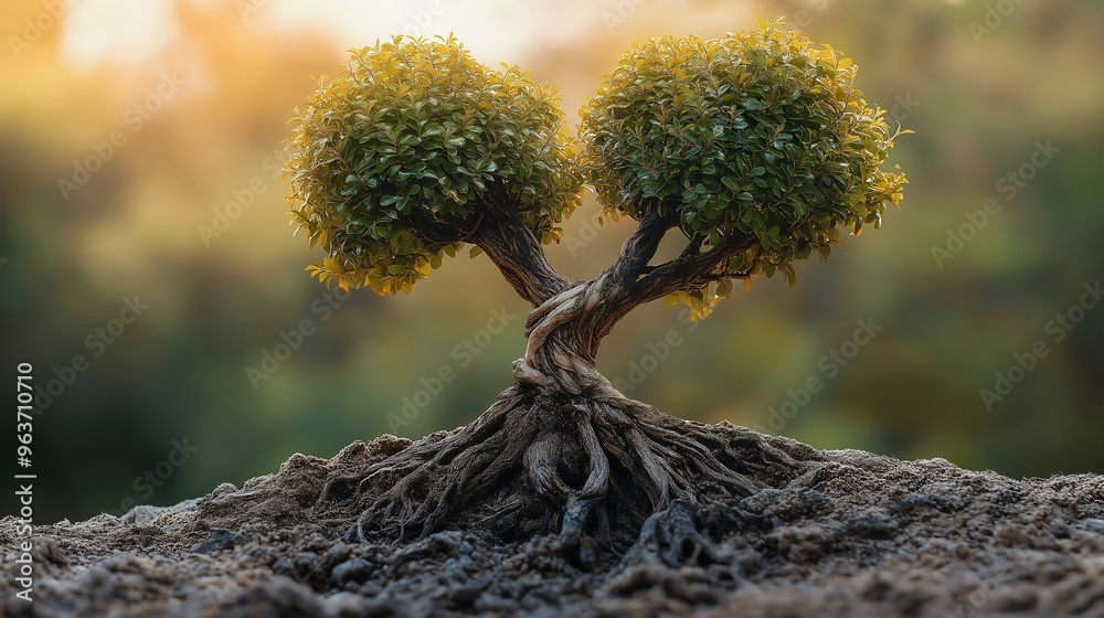 Intertwined Bonsai Tree on Soil Mound Intertwined Bonsai Tree on Soil Mound