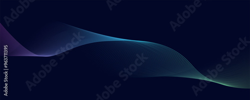 Dark abstract background with glowing wave vector illustration. Shiny moving lines design element. Modern purple, blue, yellow gradient flowing wave lines Background. Futuristic technology concept.