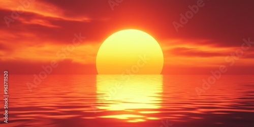 Fiery Sunset Over Tranquil Ocean Waters with Vibrant Red and Orange Reflections