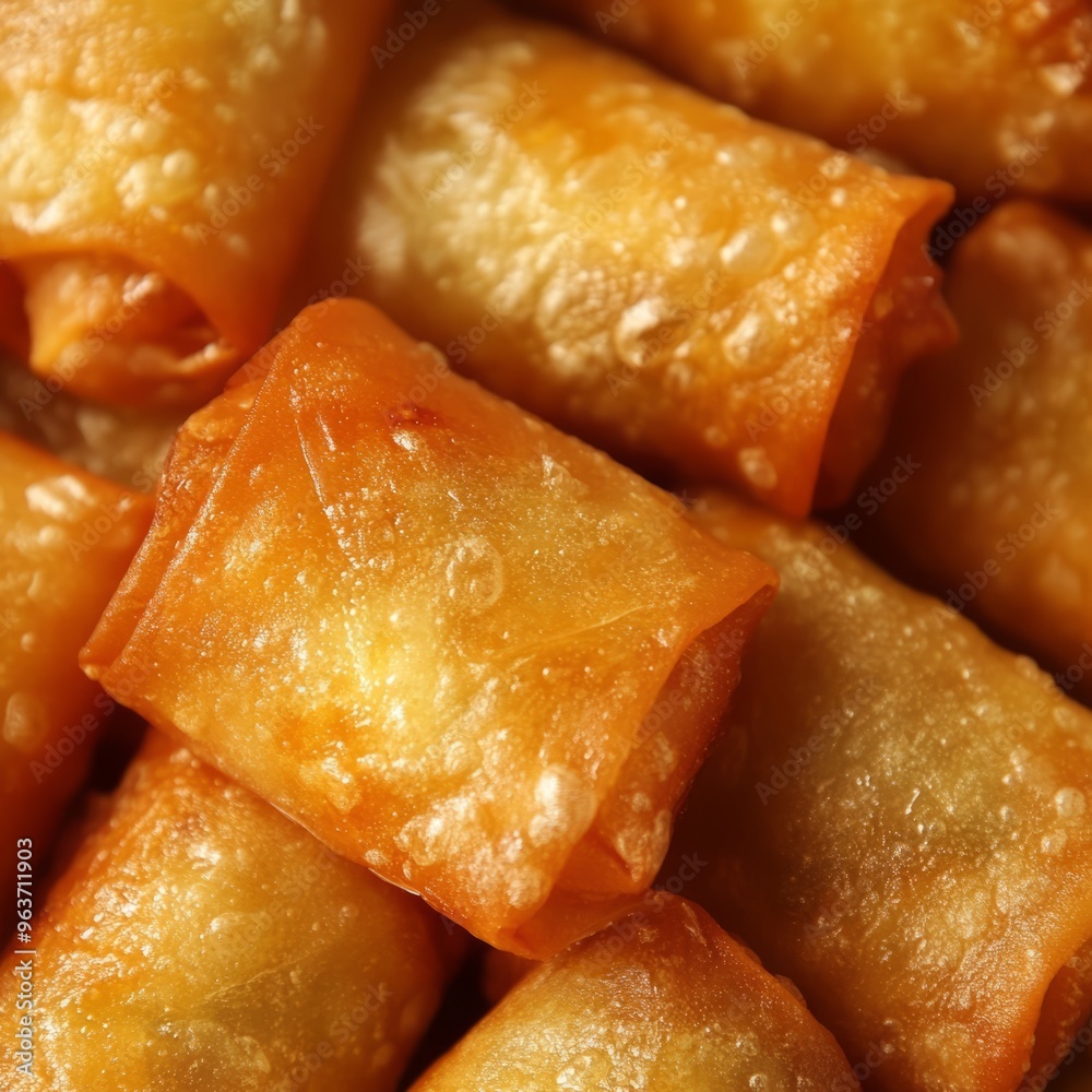 Golden Honey Spring Rolls: Ultra-High Resolution 4K Close-Up Photography Golden Honey Spring Rolls: Ultra-High Resolution 4K Close-Up Photography