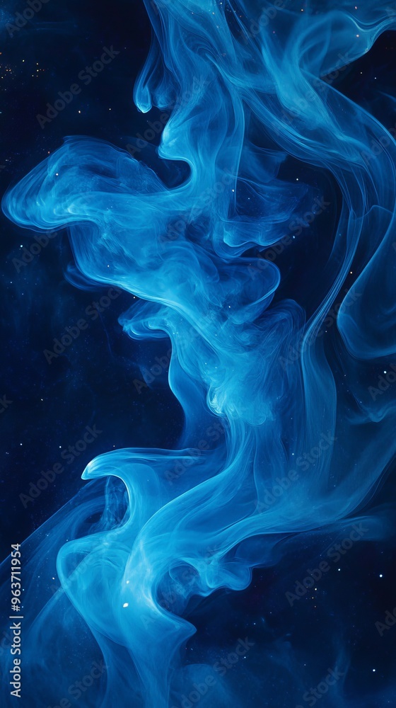 Abstract blue smoke swirling on dark background