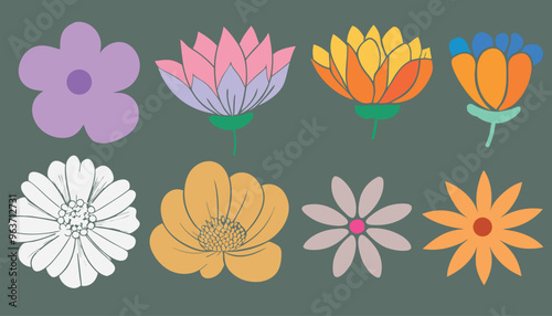 Collection set of flowers. Vector colorful hand-drawn flowers background. style for banners, wallpaper, posters, websites,online shopping.Vector illustration design.
