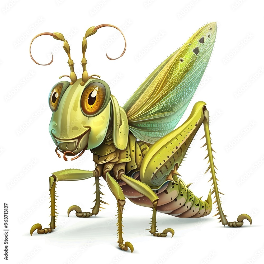 Fototapeta premium Grasshopper king fantasy animal cartoon isolated whitebackground