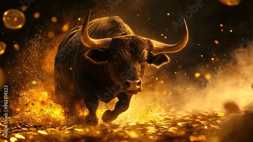 bull run on gold background