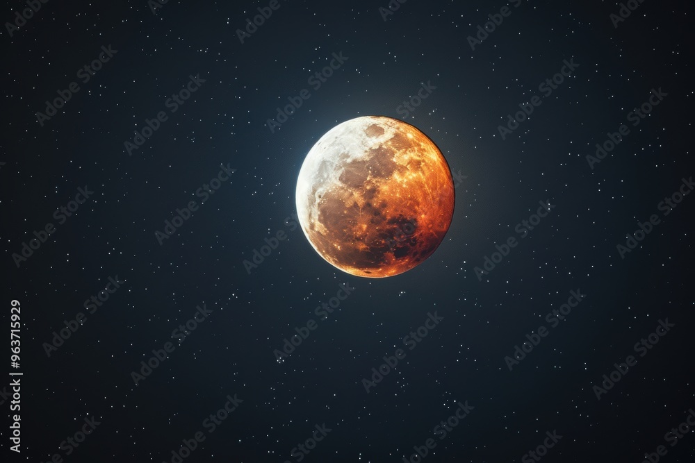 A full moon illuminated against a starry night sky, showcasing intricate lunar surface details and a vibrant cosmic backdrop A full moon illuminated against a starry night sky, showcasing intricate lunar surface details and a vibrant cosmic backdrop