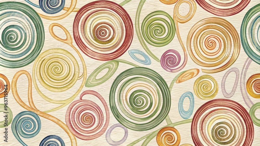 Organic, hand-drawn spirals in varying thicknesses and colors, intertwined and overlapping in a mesmerizing dance, set against a creamy, off-white background with subtle texture. Organic, hand-drawn spirals in varying thicknesses and colors, intertwined and overlapping in a mesmerizing dance, set against a creamy, off-white background with subtle texture.