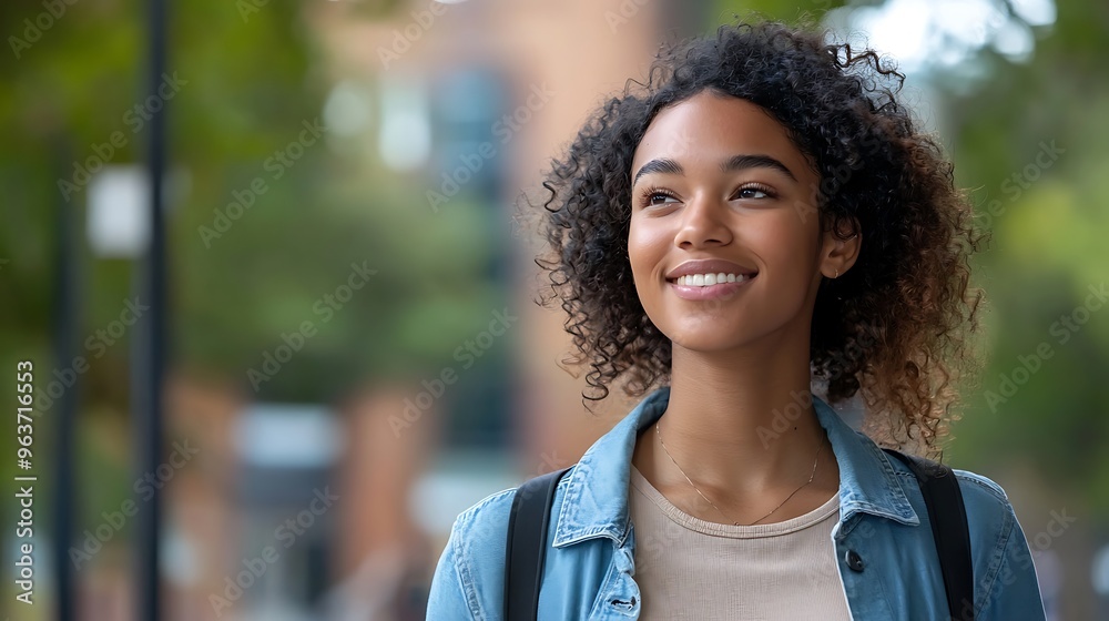 Mixed race intern on campus shows enthusiasm and career ambition.