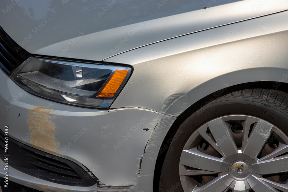 close up of a car with front-end damage close up of a car with front-end damage