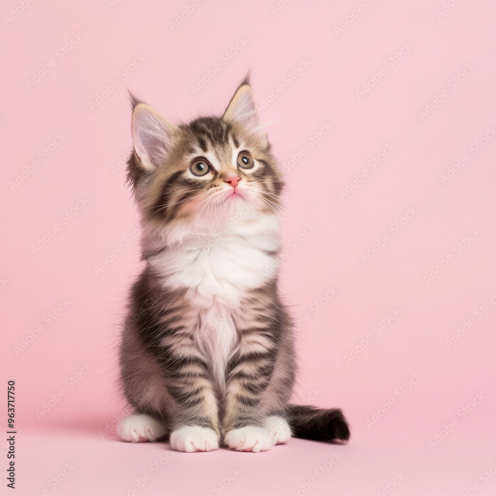 Adorable Maine Coon Kitten on Pink Background - Perfect for Your Design! 1 Adorable Maine Coon Kitten on Pink Background - Perfect for Your Design! 1
