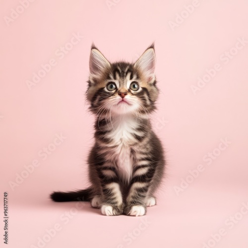 Adorable Maine Coon Kitten on Pink Background - Perfect for Your Design 1
