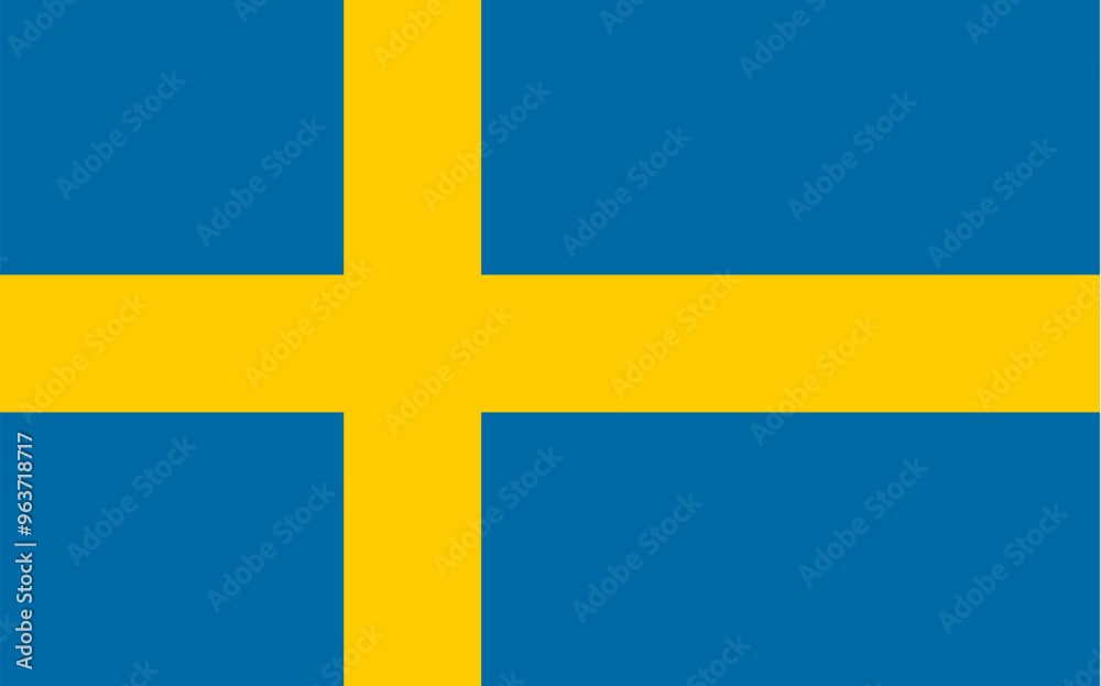 National Flag Kingdom of Sweden, blue field charged with a yellow Nordic cross that extends to the edges, the vertical part of the cross is shifted to the hoist side National Flag Kingdom of Sweden, blue field charged with a yellow Nordic cross that extends to the edges, the vertical part of the cross is shifted to the hoist side