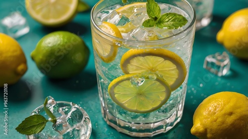 lemonlime soda isolated in aesthetic background photo