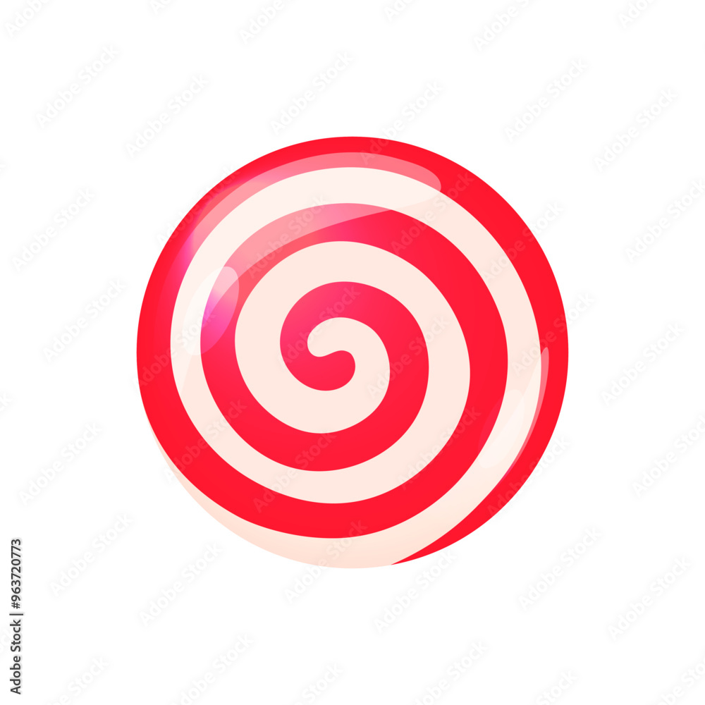 Lollipop isolated vector illustration. Round red and white Christmas candy. Traditional swirl dessert, spiral sweet treat Lollipop isolated vector illustration. Round red and white Christmas candy. Traditional swirl dessert, spiral sweet treat