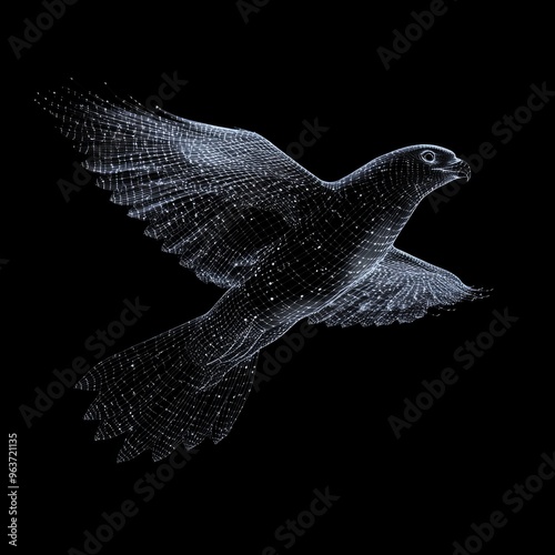 Luminous Falcon Silhouette: 8K UHD Wireframe Art in Tenebrism Style photo