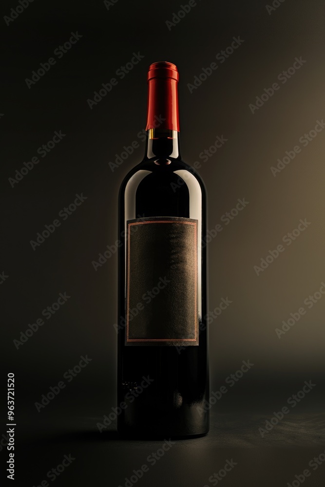 Fototapeta premium A single glass bottle of wine sits on a table, perfect for a dinner party or special occasion
