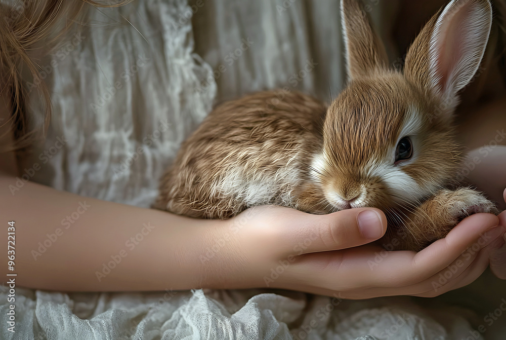 Naklejka premium rabbit in hand, ai generated.