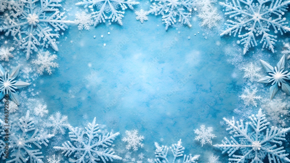 Frosty Blue Snowflake Background with Copy Space Frosty Blue Snowflake Background with Copy Space