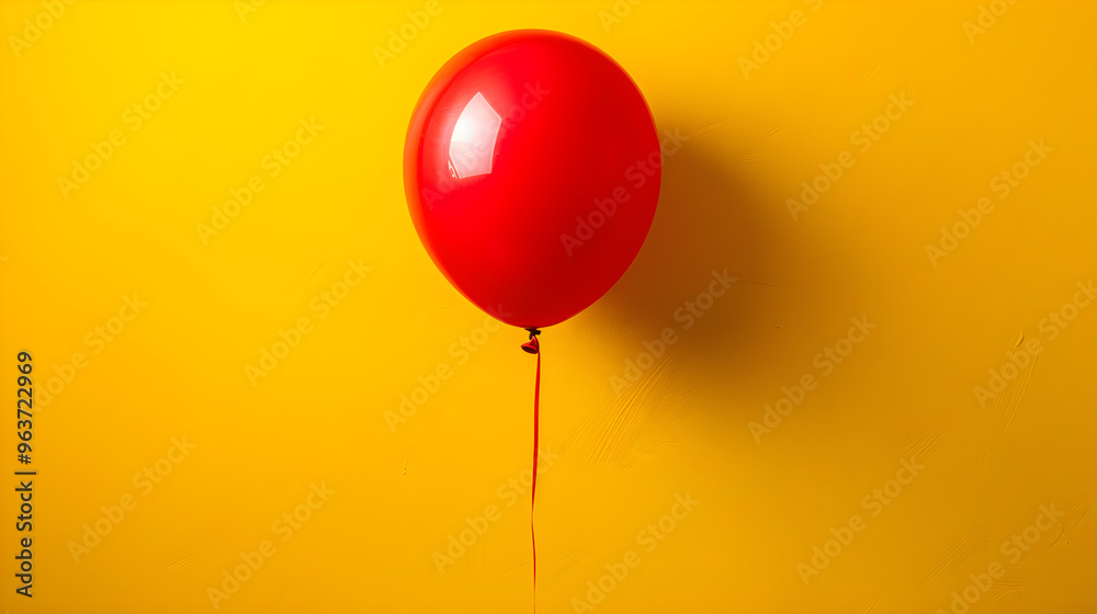 Single red balloon floating gracefully against a vibrant yellow background, creating a cheerful and playful scene. Single red balloon floating gracefully against a vibrant yellow background, creating a cheerful and playful scene.