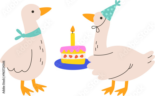 Birthday Geese Couple With Cake