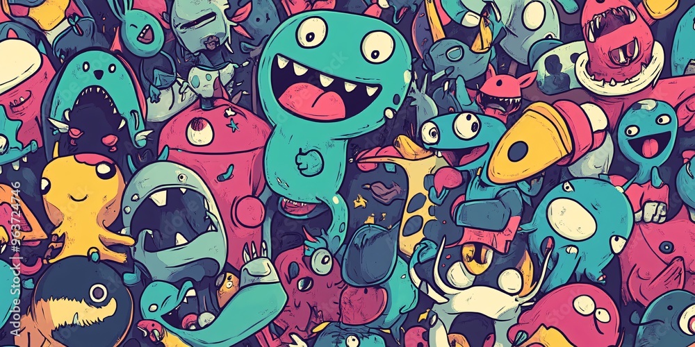 Naklejka premium Colorful Cartoon Monster Characters Illustration