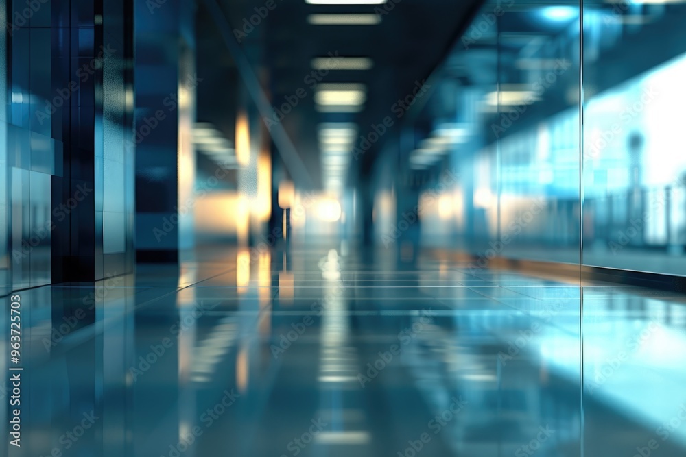 A long hallway with glass walls and flooring A long hallway with glass walls and flooring