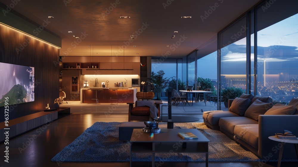 Modern Luxury Living Room with City View Modern Luxury Living Room with City View