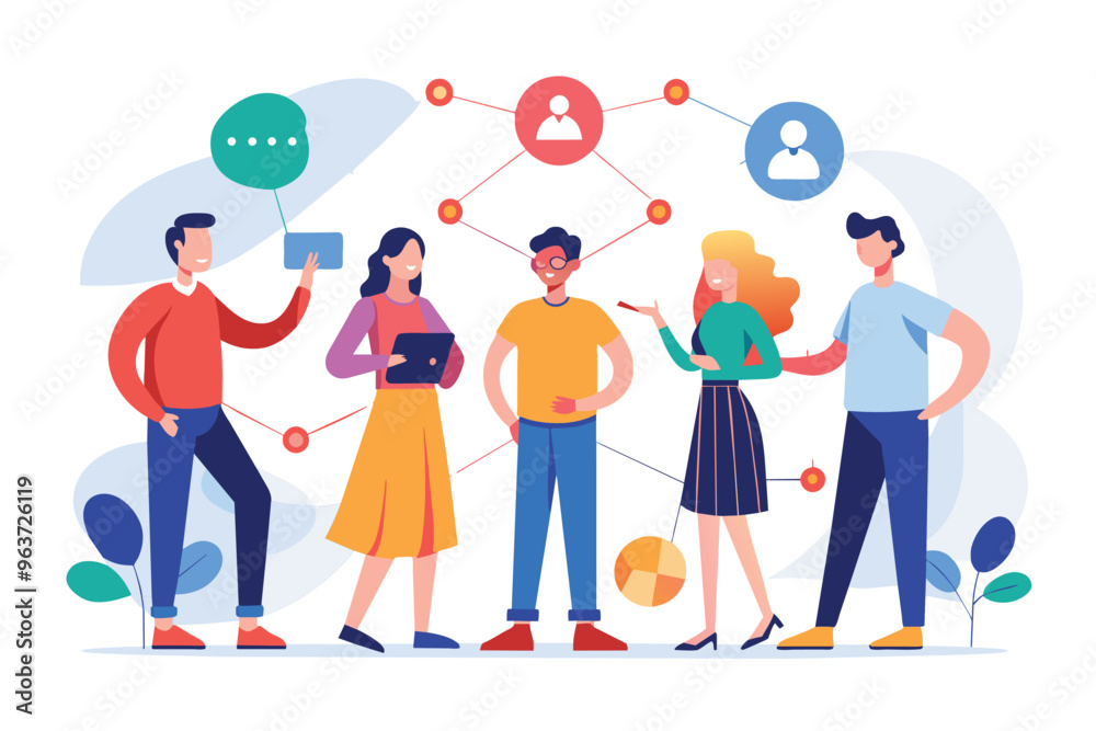 Diverse team of people communicating and collaborating in a modern office environment. Diverse team of people communicating and collaborating in a modern office environment.