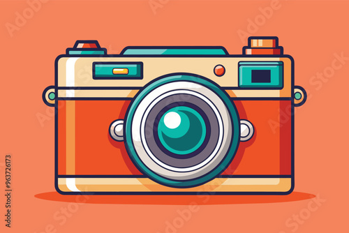Vintage Camera Illustration on Orange Background