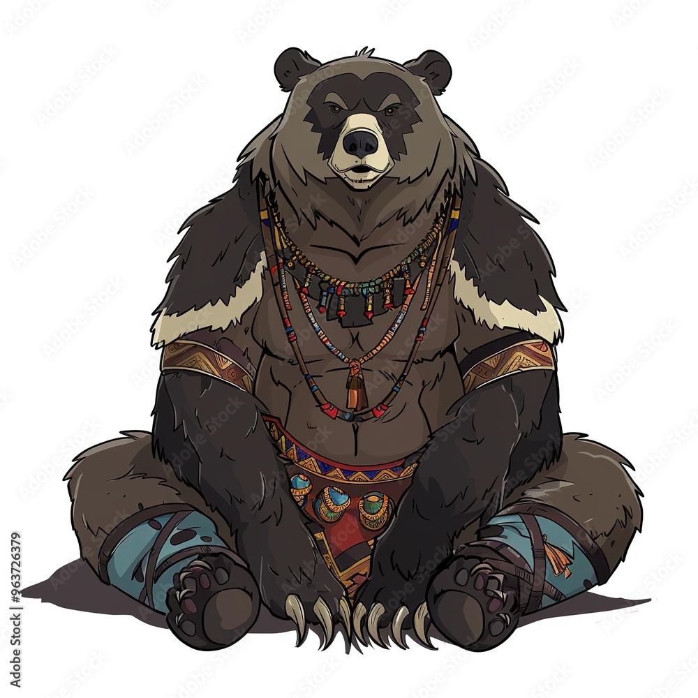 Fototapeta premium Grizzlybear Seer Occupation fantasy animal cartoon isolated whitebackground