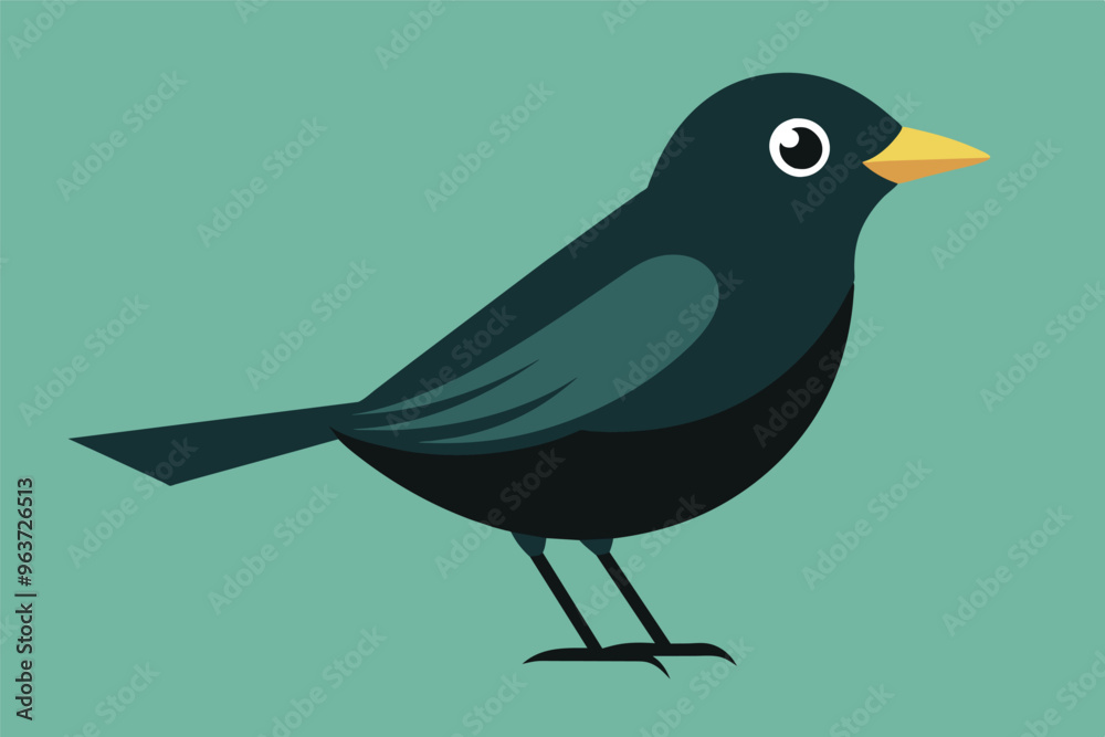Cute cartoon black bird illustration with big eyes on a blue background. Cute cartoon black bird illustration with big eyes on a blue background.