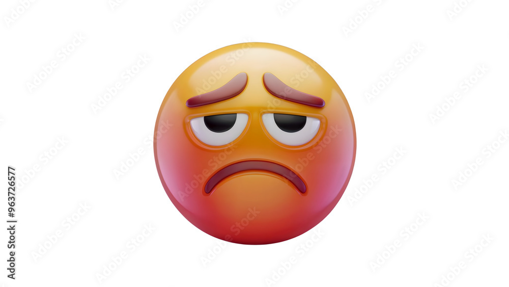 A 3D sad or frowning disappointed emoji with drooping eyebrows and a downturned mouth. A 3D sad or frowning disappointed emoji with drooping eyebrows and a downturned mouth.
