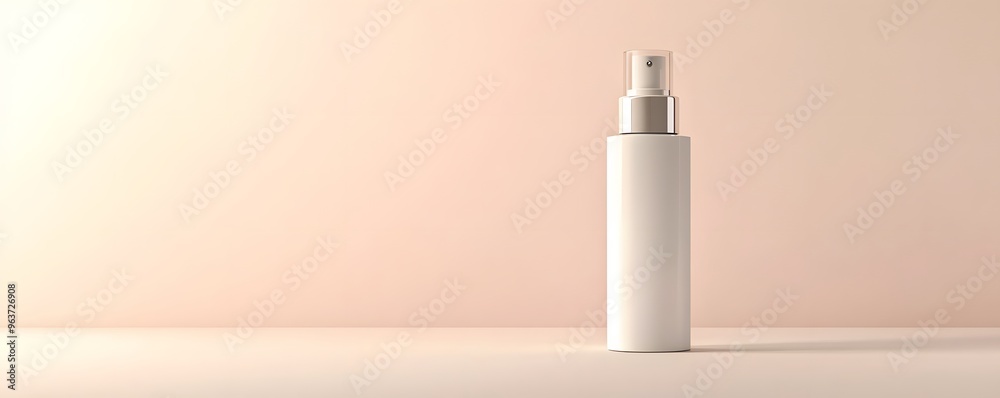 White Spray Bottle with Silver Top on Pale Pink Background White Spray Bottle with Silver Top on Pale Pink Background