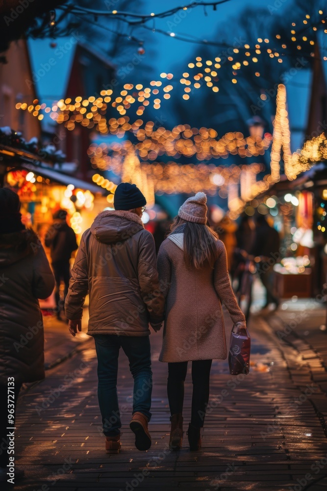 Two people walking down a street at night Two people walking down a street at night
