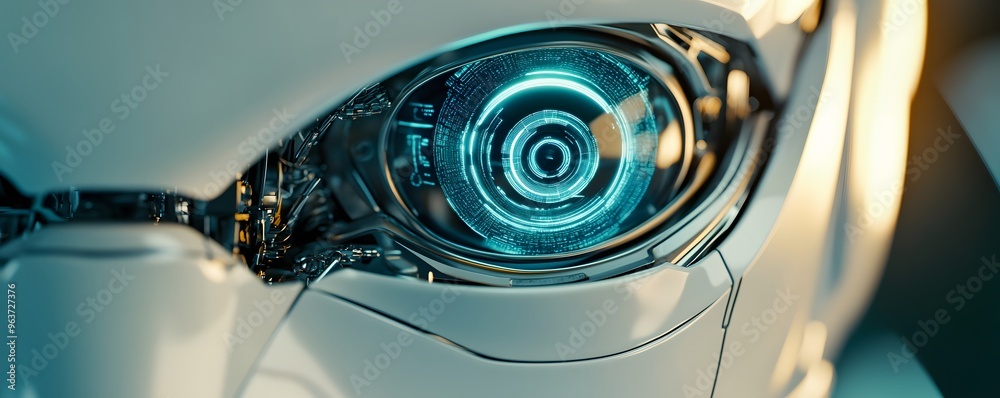 Close-up of a Futuristic Robot Eye with Glowing Blue Interface Close-up of a Futuristic Robot Eye with Glowing Blue Interface