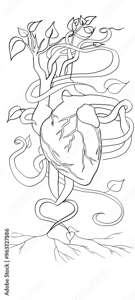 human heart whose veins become roots and branches with plant leaves human heart whose veins become roots and branches with plant leaves