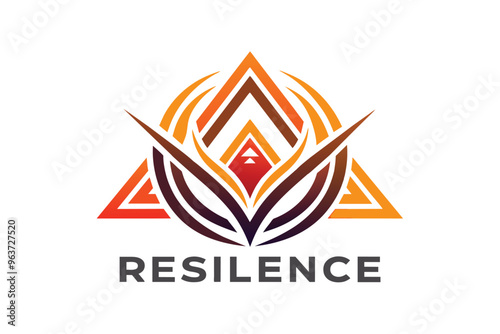 A vibrant logo representing resilience, featuring geometric shapes and warm colors, symbolizing strength and endurance