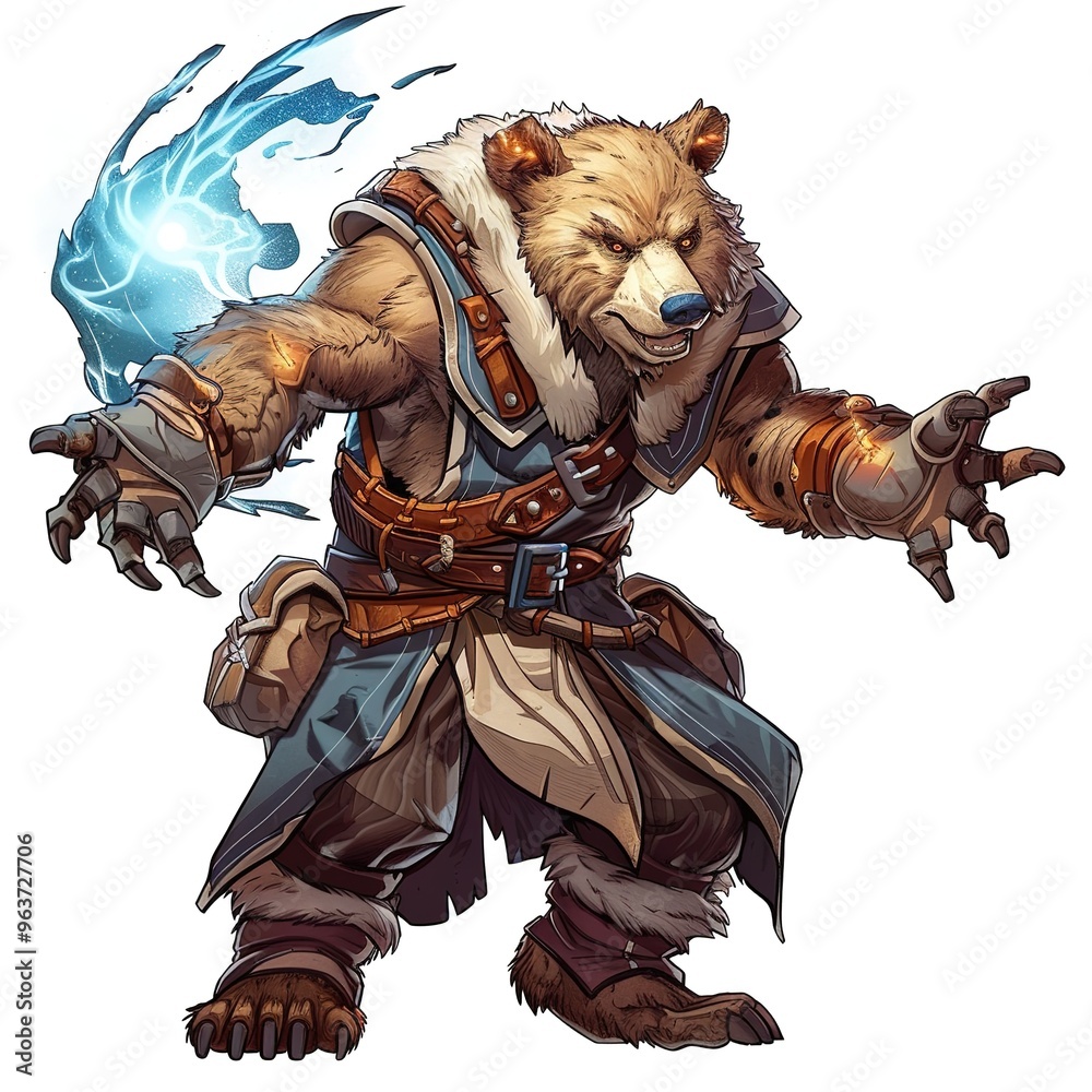 Fototapeta premium Grizzlybear Summoner Occupation fantasy animal cartoon isolated whitebackground