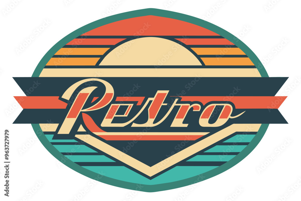 A colorful retro-inspired emblem featuring geometric shapes and stylized lettering, perfect for vintage-themed designs or art projects A colorful retro-inspired emblem featuring geometric shapes and stylized lettering, perfect for vintage-themed designs or art projects