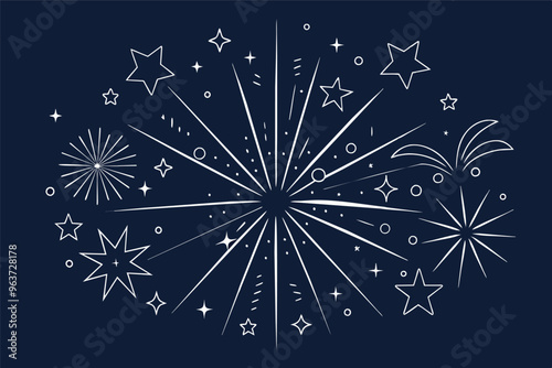 A burst of stars and sparks against a deep blue background, showcasing a celebration or festive atmosphere during a nighttime event