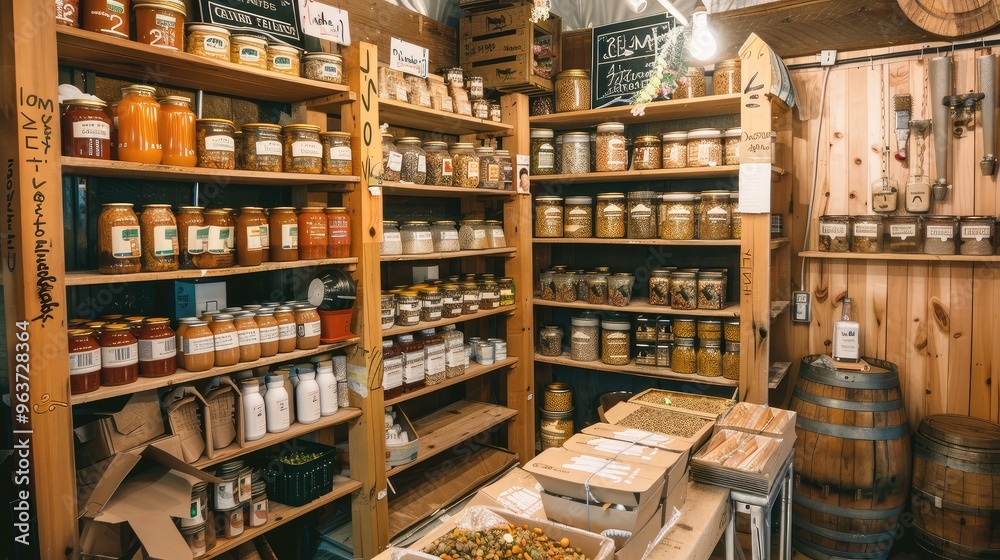 Cozy Rustic Pantry Filled with Jars and Herbs Cozy Rustic Pantry Filled with Jars and Herbs