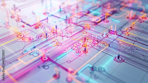 Futuristic Abstract Circuit Board with Neon Lights